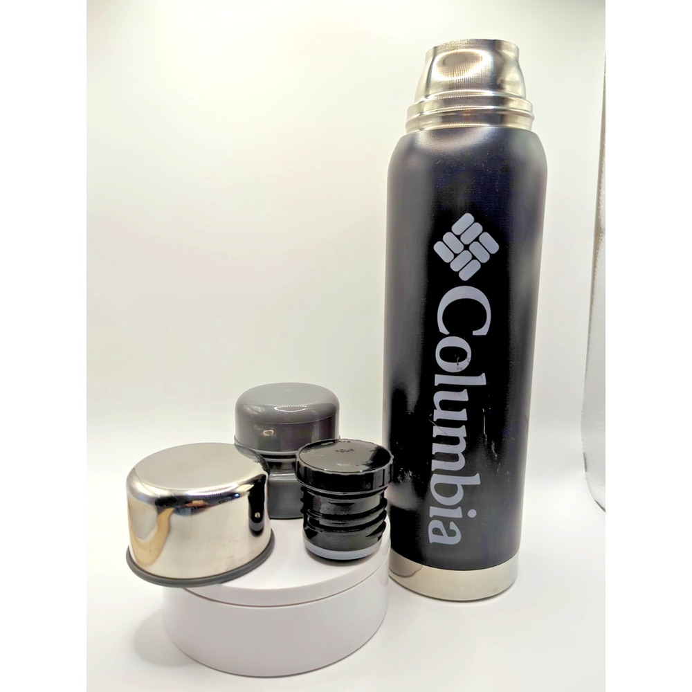 Columbia Black Insulated Thermos Bottle Coffee Soup Hot Cold Vintage 10659